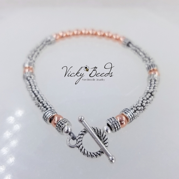 Rose Gold & Silver Beaded Gemstone Bracelet - Picture 4 of 9